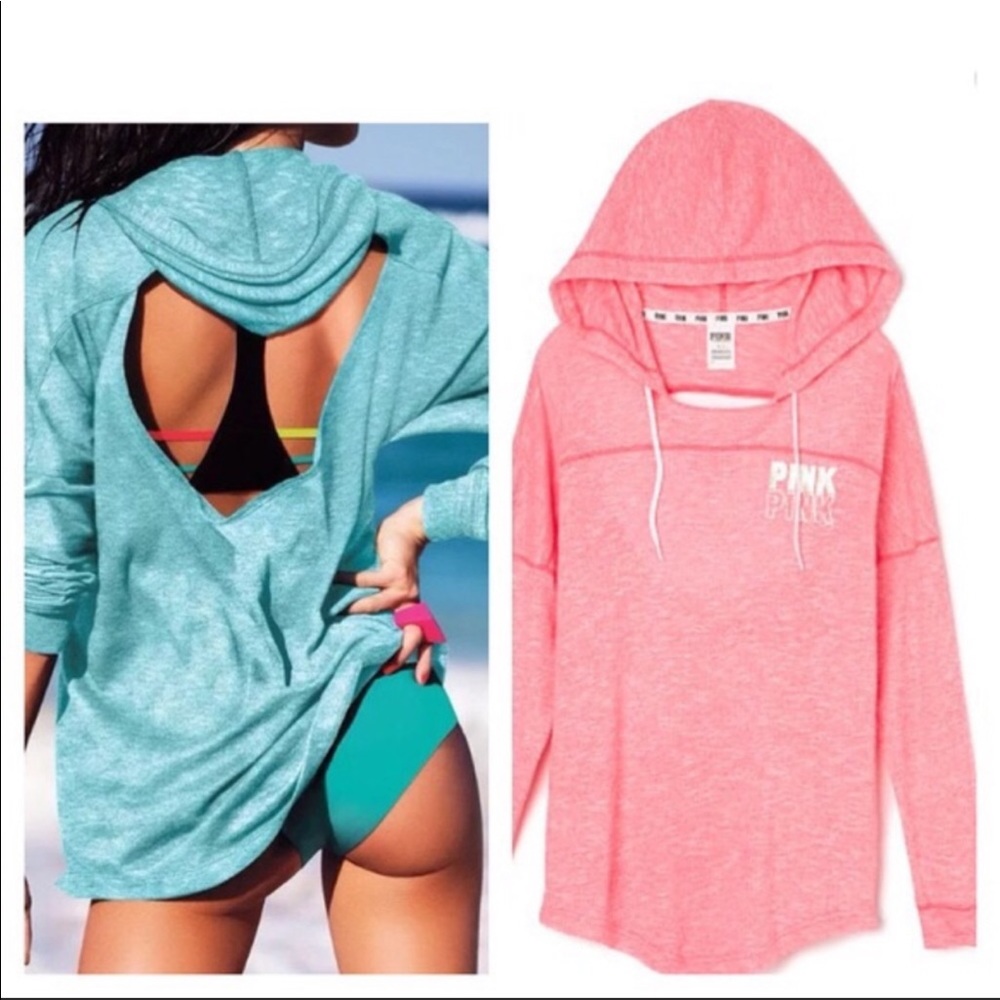 PINK Victoria’s Secret Hoodie Cut Out Back Teal